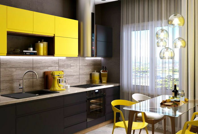 intérieur de cuisine aux couleurs noir et jaune