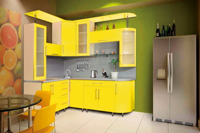 intérieur de cuisine dans des tons jaune-vert