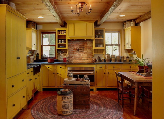 intérieur de cuisine dans des tons jaune-brun