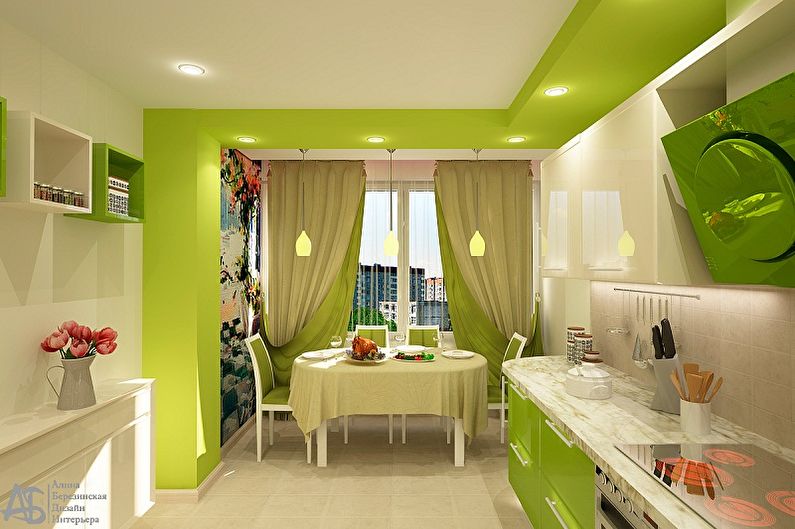 Conception de cuisine blanche et verte - Caractéristiques de combinaison de couleurs