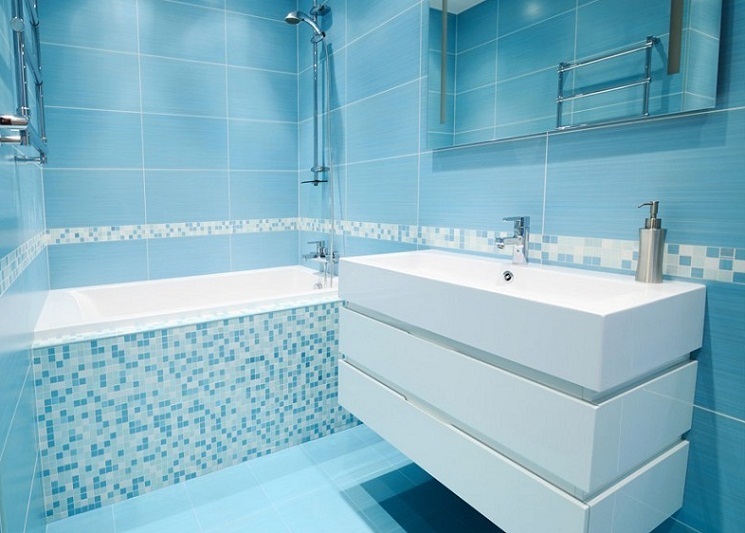 Salle de bain bleue 3 m²  - Design d'intérieur