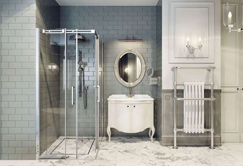 Salle de bain grise dans un style classique - Design d'intérieur