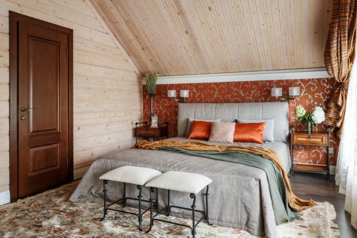schéma de couleurs de la chambre dans un style campagnard rustique