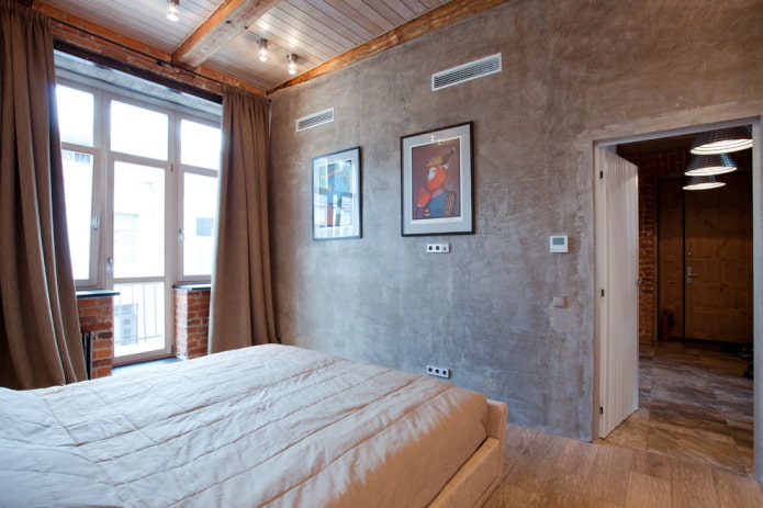 rideaux nattes dans la chambre dans le style loft