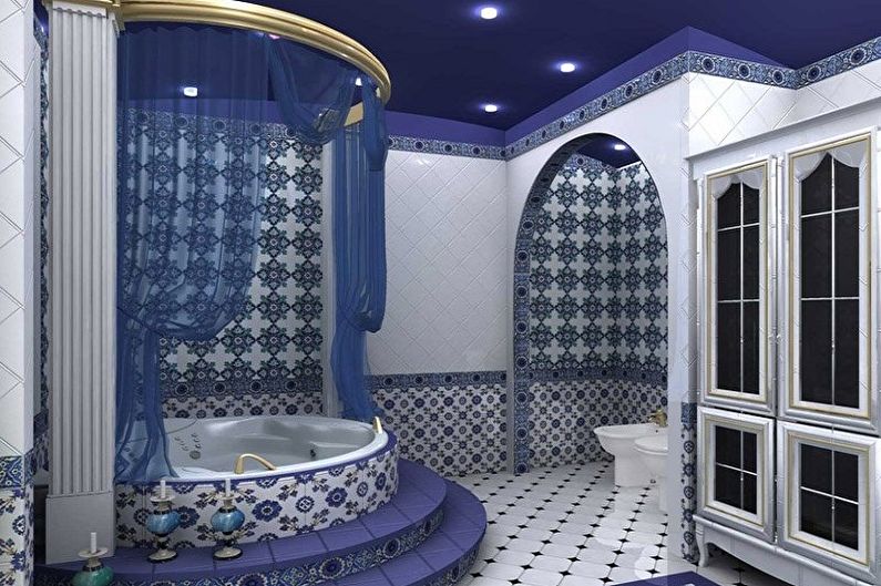 Salle de bain bleue de style oriental - Design d'intérieur