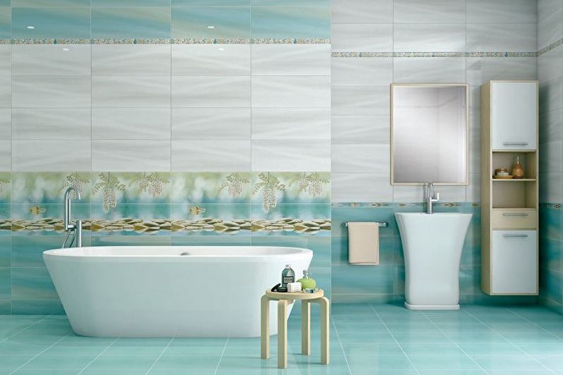 Conception de salle de bain turquoise - Fini au sol