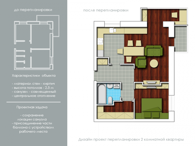 Conception de projet de réaménagement pour appartement de 2 pièces