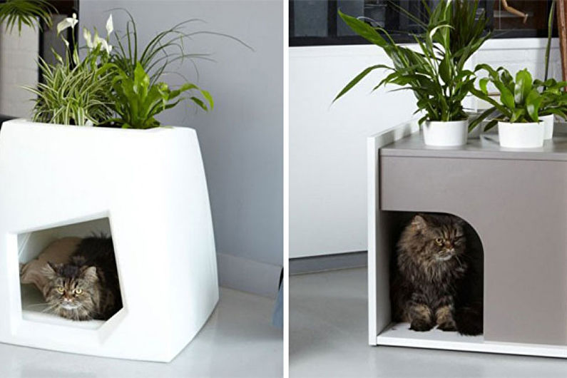 Maison de chat intégrée dans les meubles