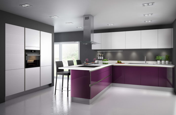 conception de cuisine dans des tons gris-violet