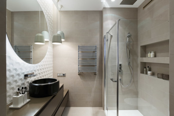 décoration et éclairage dans la salle de bain dans le style du minimalisme