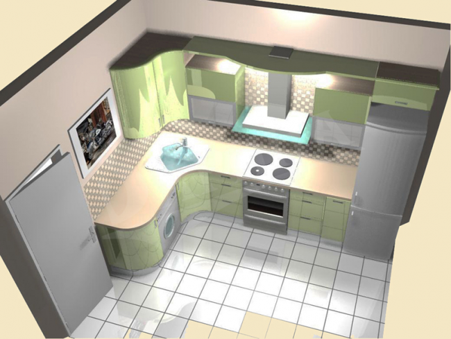 Modèle de cuisine 3D pour 8 m².  m. 