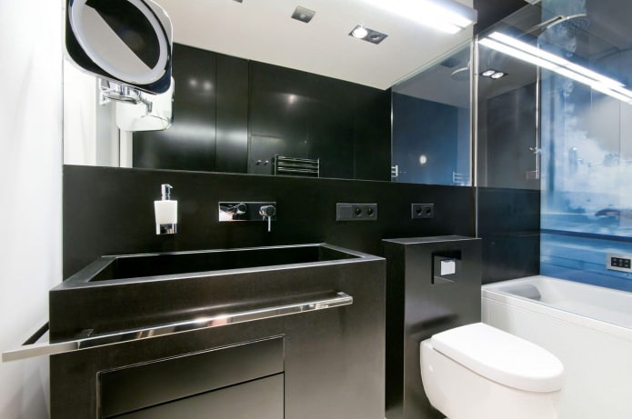 conception de salle de bain en noir et blanc
