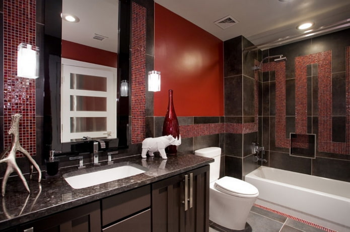 Salle de bain rouge et noir