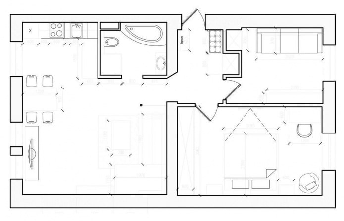 agencement dans le projet de conception d'un appartement de 3 pièces