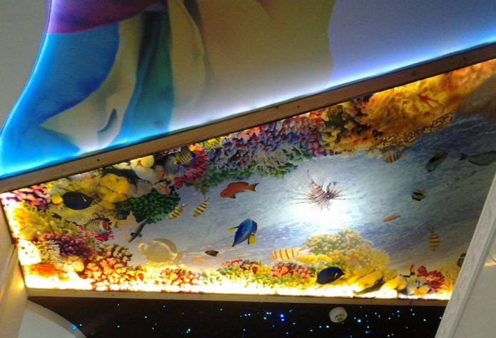 plafond avec impression photo 3D imitant un aquarium