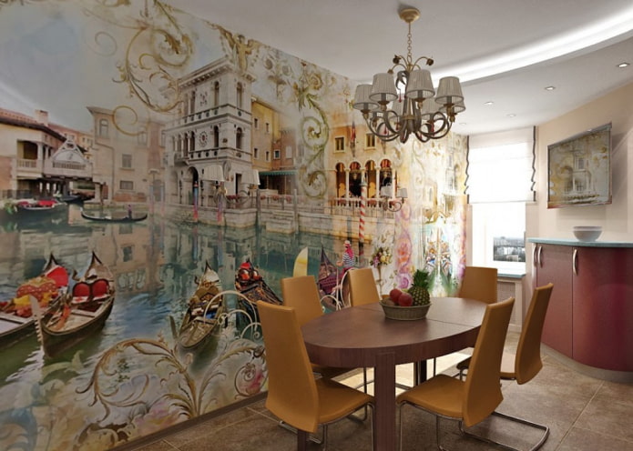 papier peint photo avec l'image de Venise à l'intérieur de la cuisine