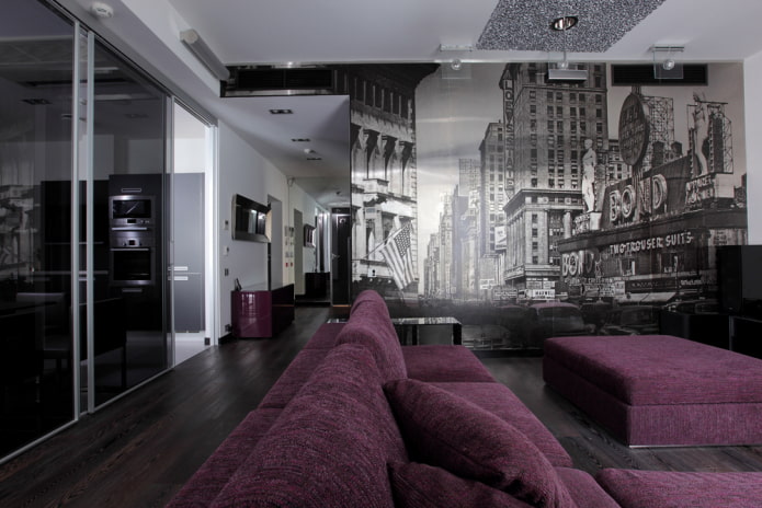 papier peint photo avec l'image de New York à l'intérieur du salon
