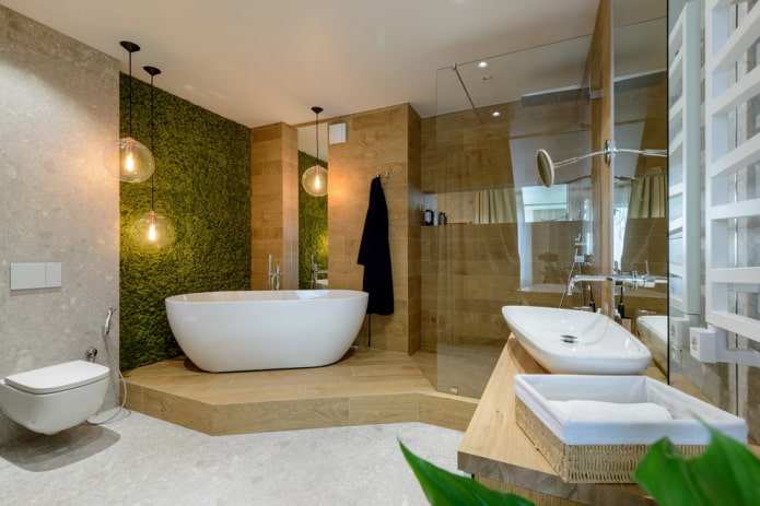 salle de bain spacieuse dans un style écologique