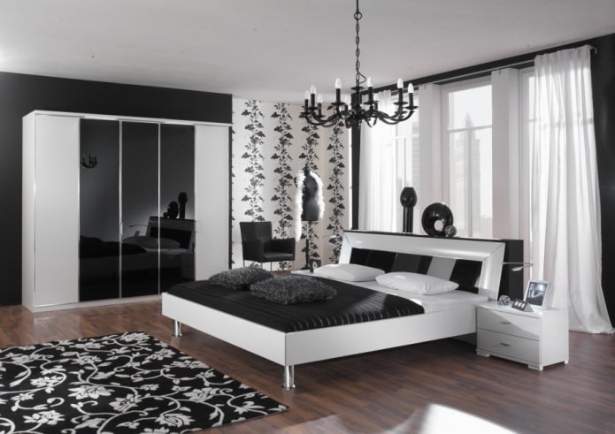 mobilier à l'intérieur de la chambre en noir et blanc