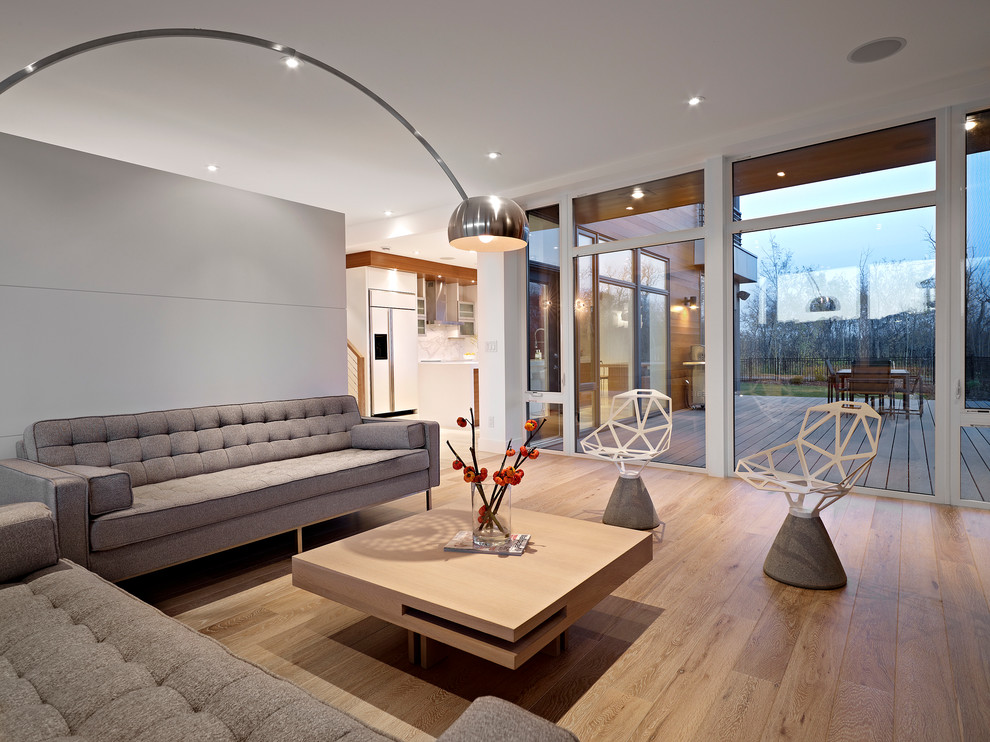 Salon élégant d'une maison privée avec stratifié en bois clair