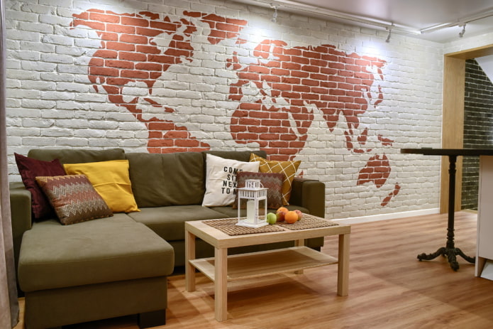 Mur de briques avec carte du monde