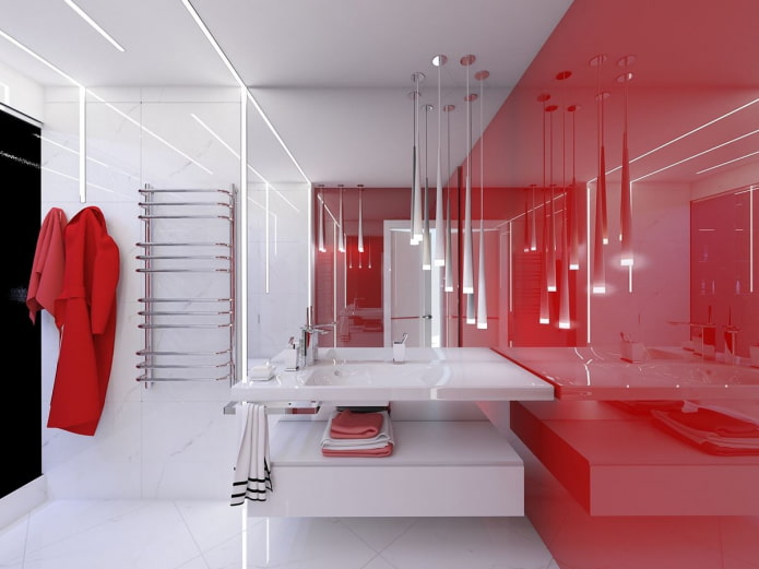 salle de bain dans les tons rouge et blanc