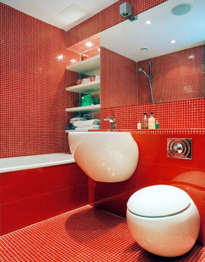 ameublement de salle de bain dans les tons de rouge