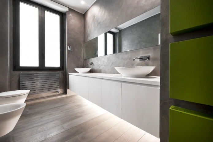 plâtre à l'intérieur de la salle de bain dans le style du minimalisme