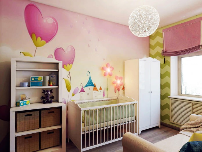 conception d'une chambre d'enfant pour un nouveau-né de 8,4 m².  m.