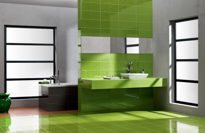 conception de salle de bain verte