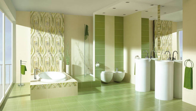Photo d'une salle de bain verte