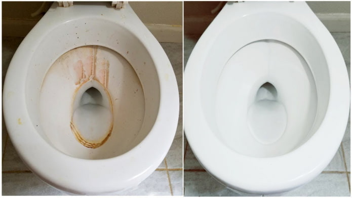 Toilette avant et après nettoyage avec le gel Cillit BANG