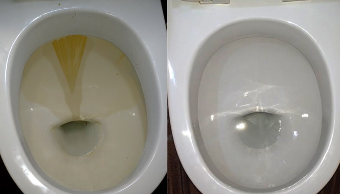 Toilettes avant et après le nettoyage avec Domestos