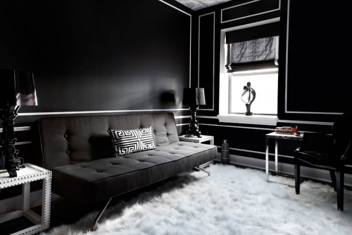 décoration de salon en noir et blanc