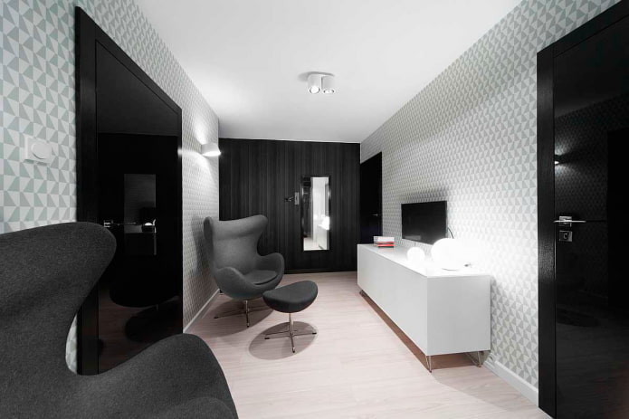 design d'intérieur de salon en noir et blanc