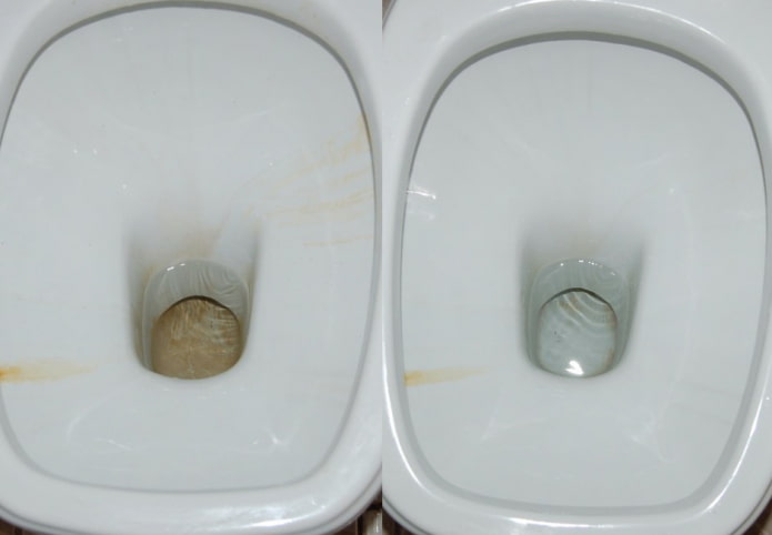 Toilette avant et après le nettoyage à l'acide citrique