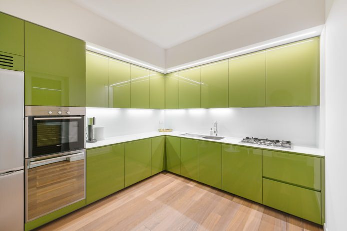 intérieur de cuisine dans des tons vert clair